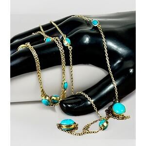 Station 925 Sterling Silver Wrapped Turquoise Necklace Women - 36in - 13g